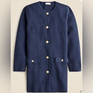 J.Crew Navy Blue Long Giselle Sweater Blazer with Gold Buttons